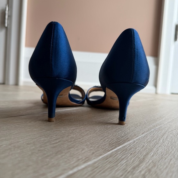 Badgley Mischka Blue Satin D’Orsay Peep Toe Crystal Heels Size 7 - Picture 6 of 14